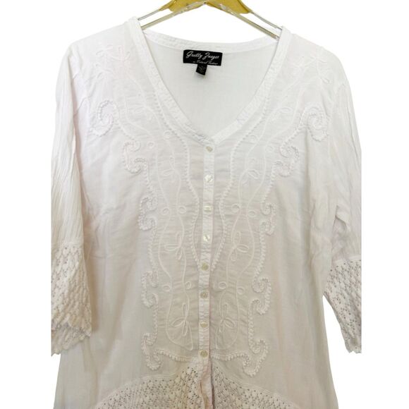 Gretty Zueger High Low White Embroidered Tunic Top Sz M - Picture 2 of 5